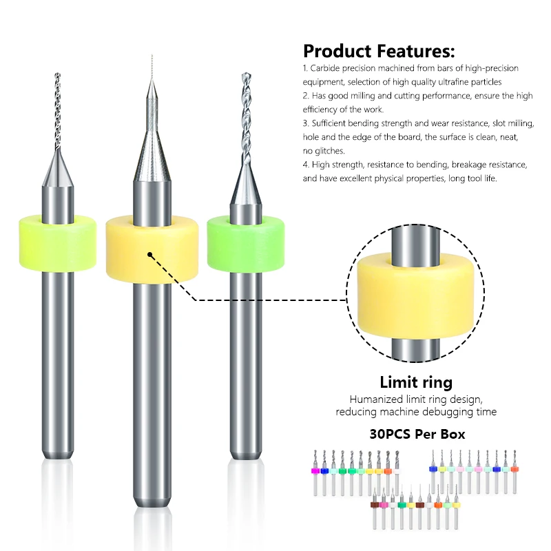 PCB Drill Bit 30pcs 0.1-1.0 1.1-2.0 2.1-3.0mm Set Micro Gun Drill For Drilling PCB Circuit Board Carbide Drill Bit