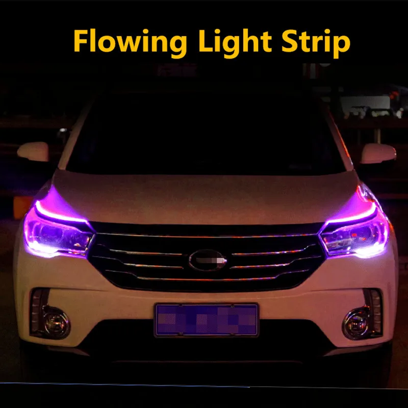 2pcs Car LED DRL Lamp Strip Flowing Daytime Running Lights RGB APP Remote 12V Flexible Waterproof Headlight Turn Signal Light