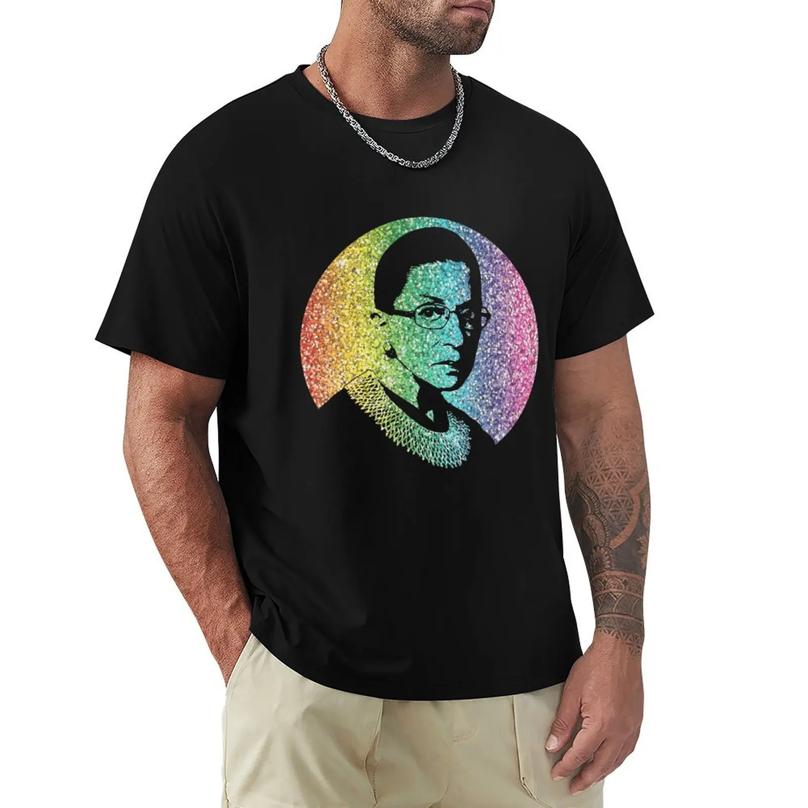 

Ruth Bader Ginsburg Glitter Rainbow T-Shirt blue lock sweat aesthetic clothes Personalized t-shirt Short sleeve tee men