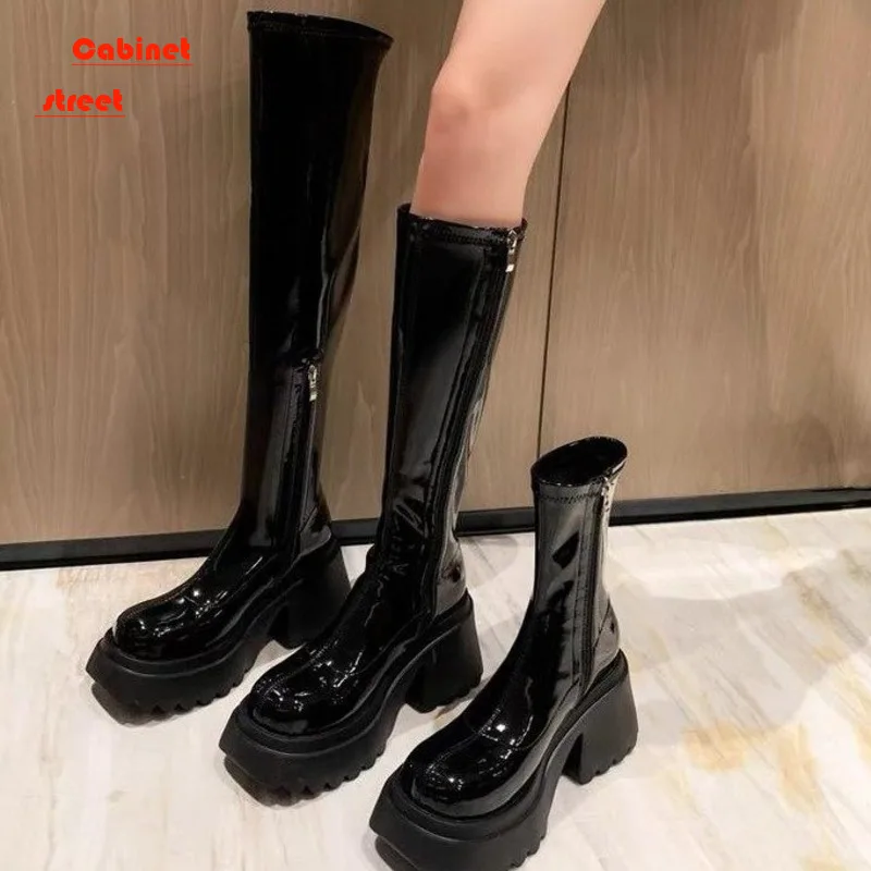 

Elastic Women Ankle Thigh High Snow Boots Female Women's Autumn Winter 2024 Muffin Platform Over Knee Leather Knight Shoes