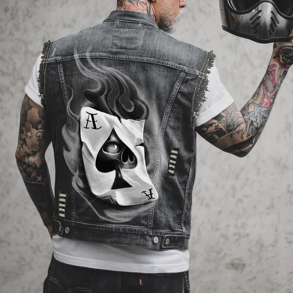 

New Stylemen's Denim Jacket Sleeveless Vest Newmen's Spring And Summer Four Seasons New Hot Selling Street Punk Style Playing Ca