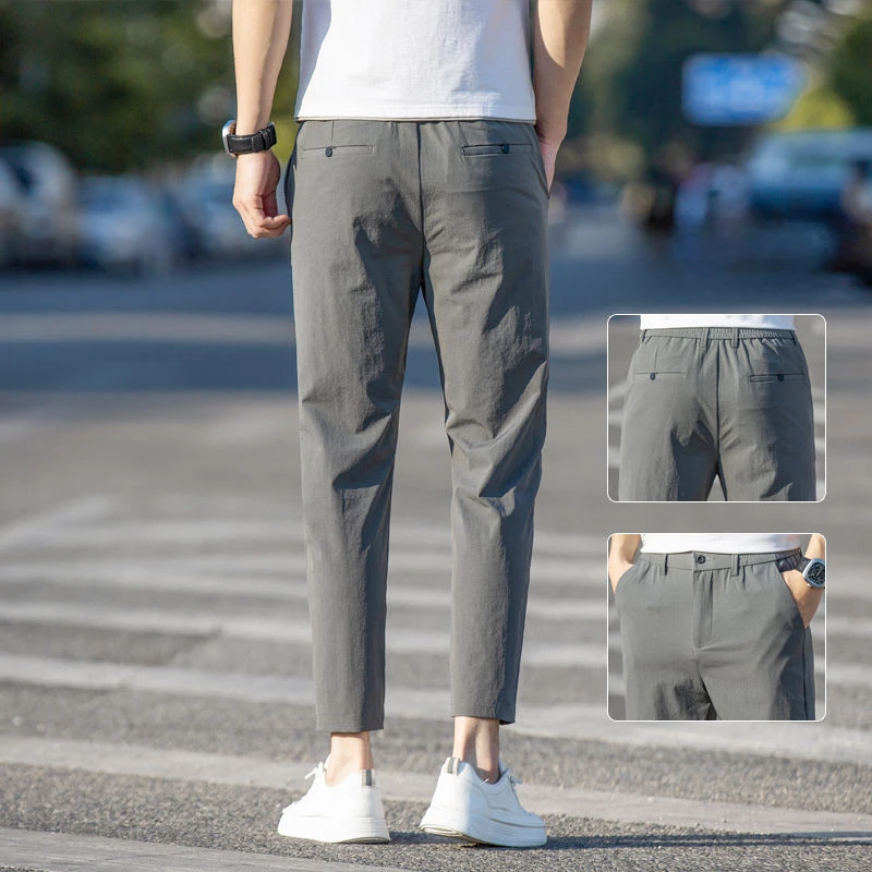 Men's Summer Pants Work Khaki Tressed Slim Fit Office Clothes Offer Male Suit Trousers Spring 2024 Up Clothing Premium