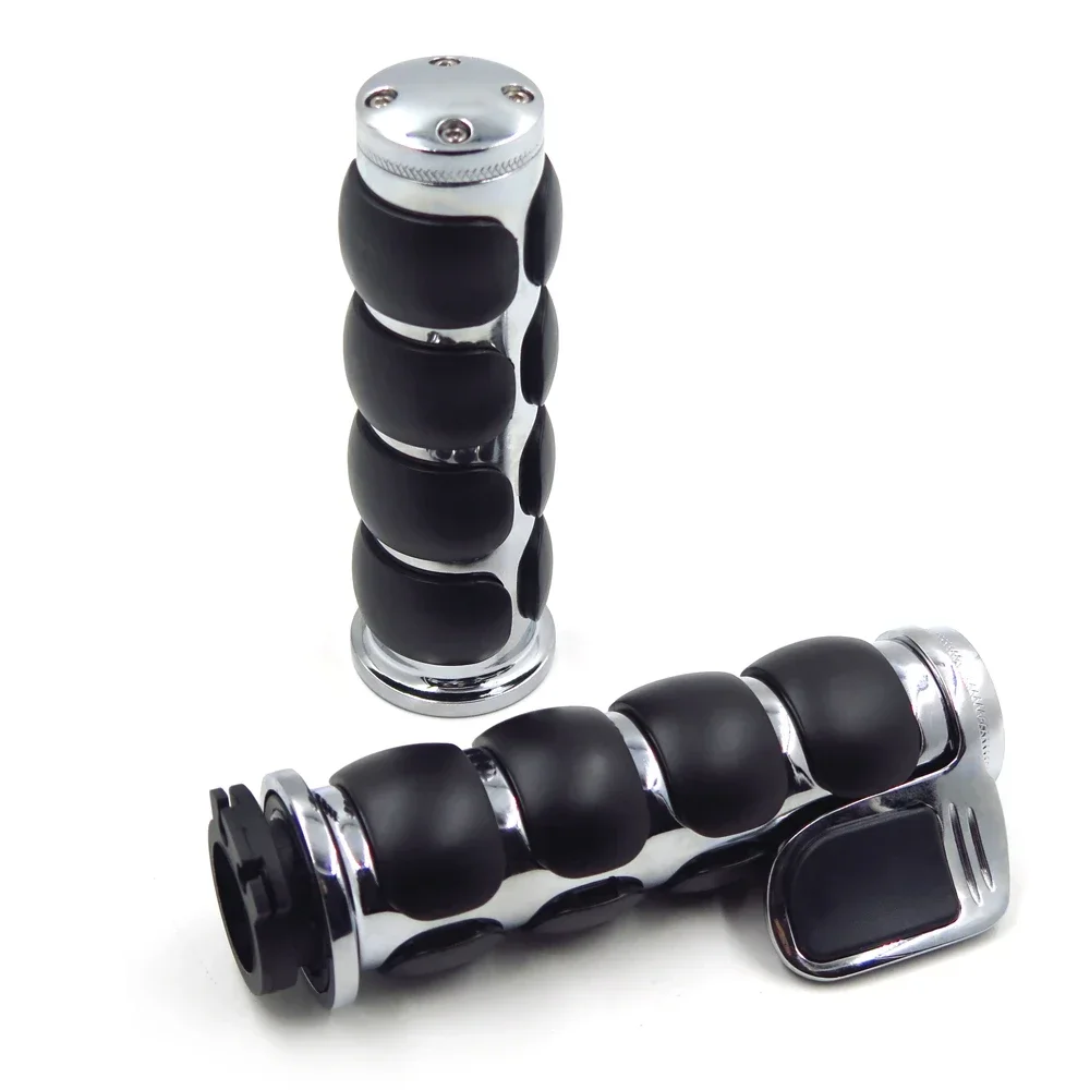 

Motorcycle Chrome Rubber Billet Aluminum Hand Grips 1" 25mm For Harley Davidson Softail Fat Boy