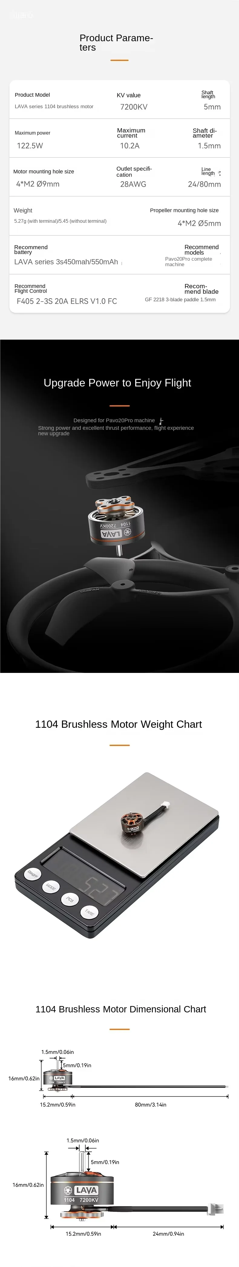 BETAFPV LAVA 1104 7200KV bürstenloser Motor, 24 mm/80 mm Kabel, optional für Pavo20 Pro 2-Zoll-FPV-Cinewhoop-Drohne. – Detail 1