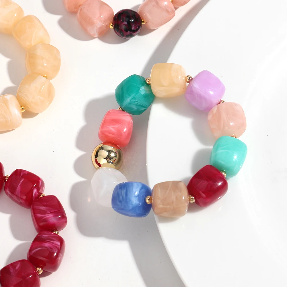 

Colorful Acrylic Chunky Irregular Square Beaded Bracelet for Women Trendy Imitation Stone Resin Bracelets Fashion Jewelry Gifts