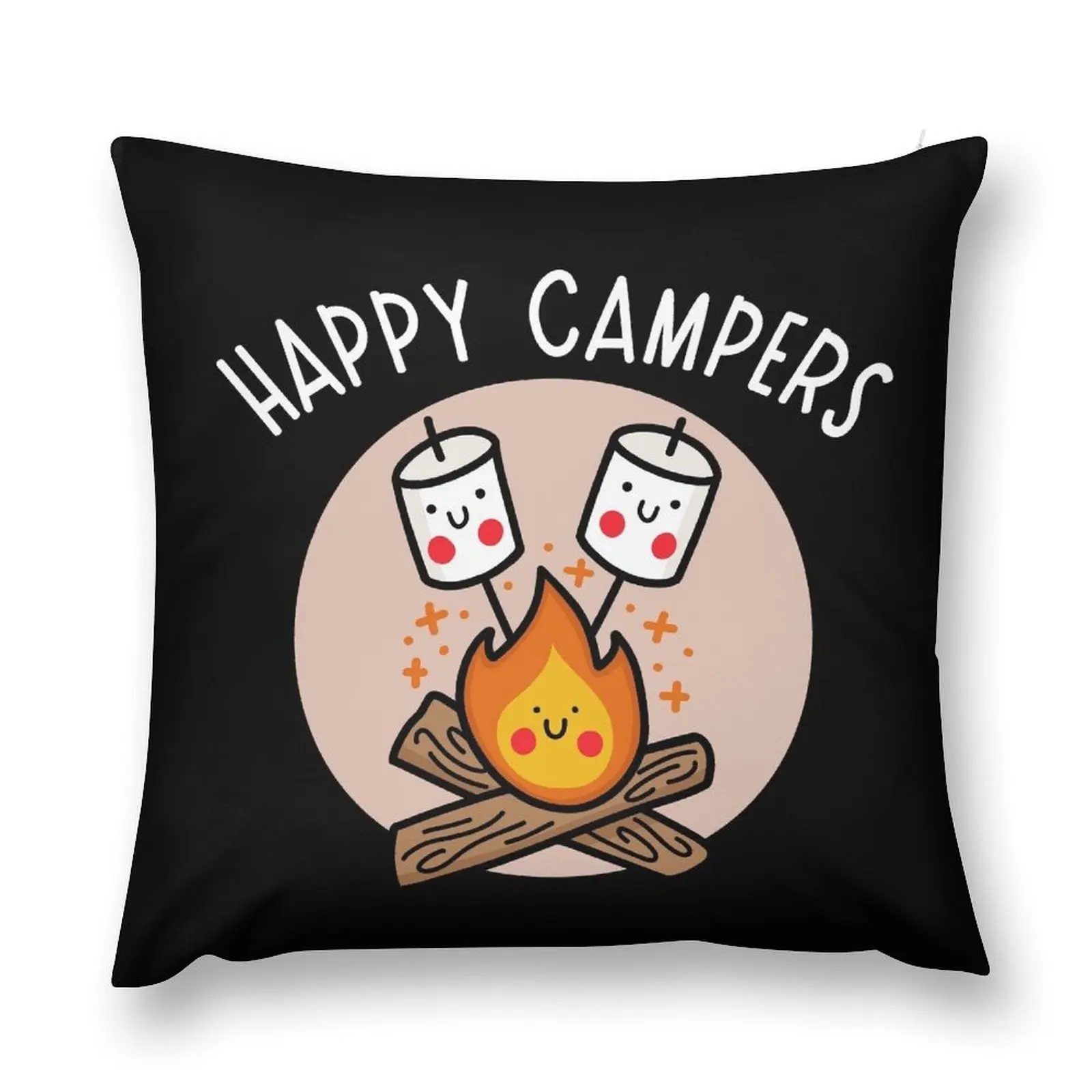 Kawaii Campfire with Happy Marshmallows (black) Throw Pillow autumn pillowcase Decorative pillowcase bed pillows pillow