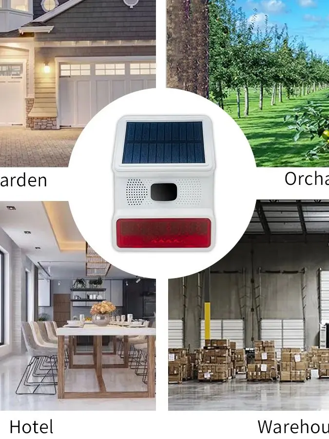 Solar Powered Sound and Light Alarm Motion Sensor for Farmhouse 110dB Siren Audible Alarm Flashing Warning Strobe Security Alarm