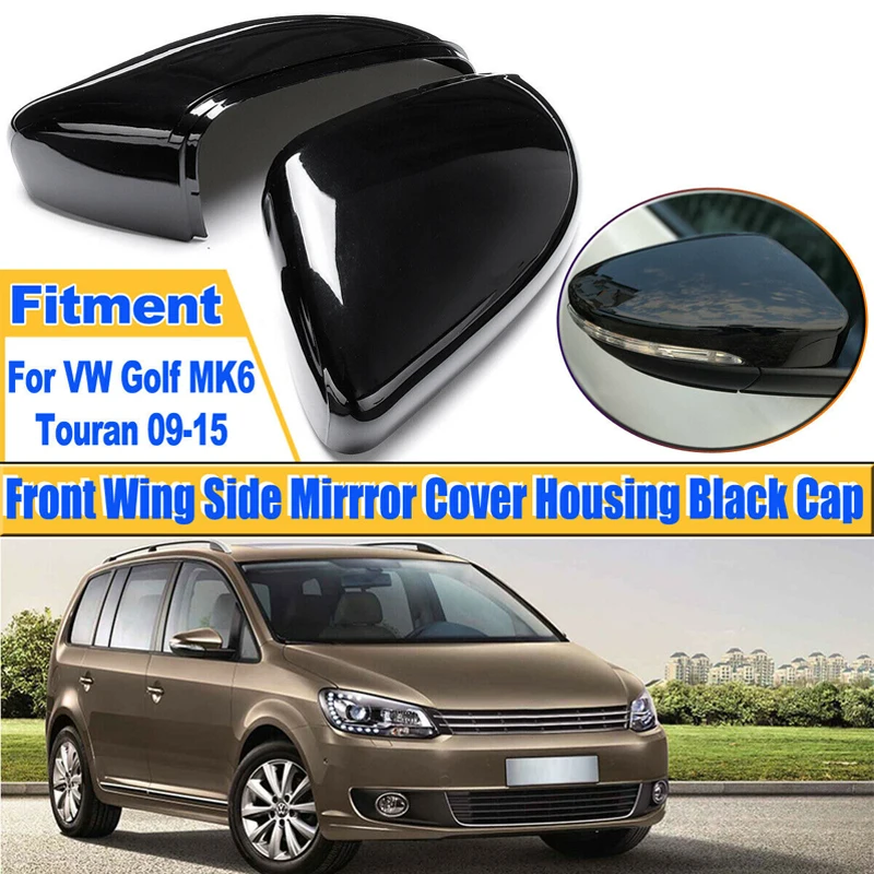 Fit For VW GOLF 6 MK6 GTI R GTD 2008-2013 Touran Glossy Black Side Mirror Rearview Mirrors Cover Wing Cap  Accessories 5K0857537