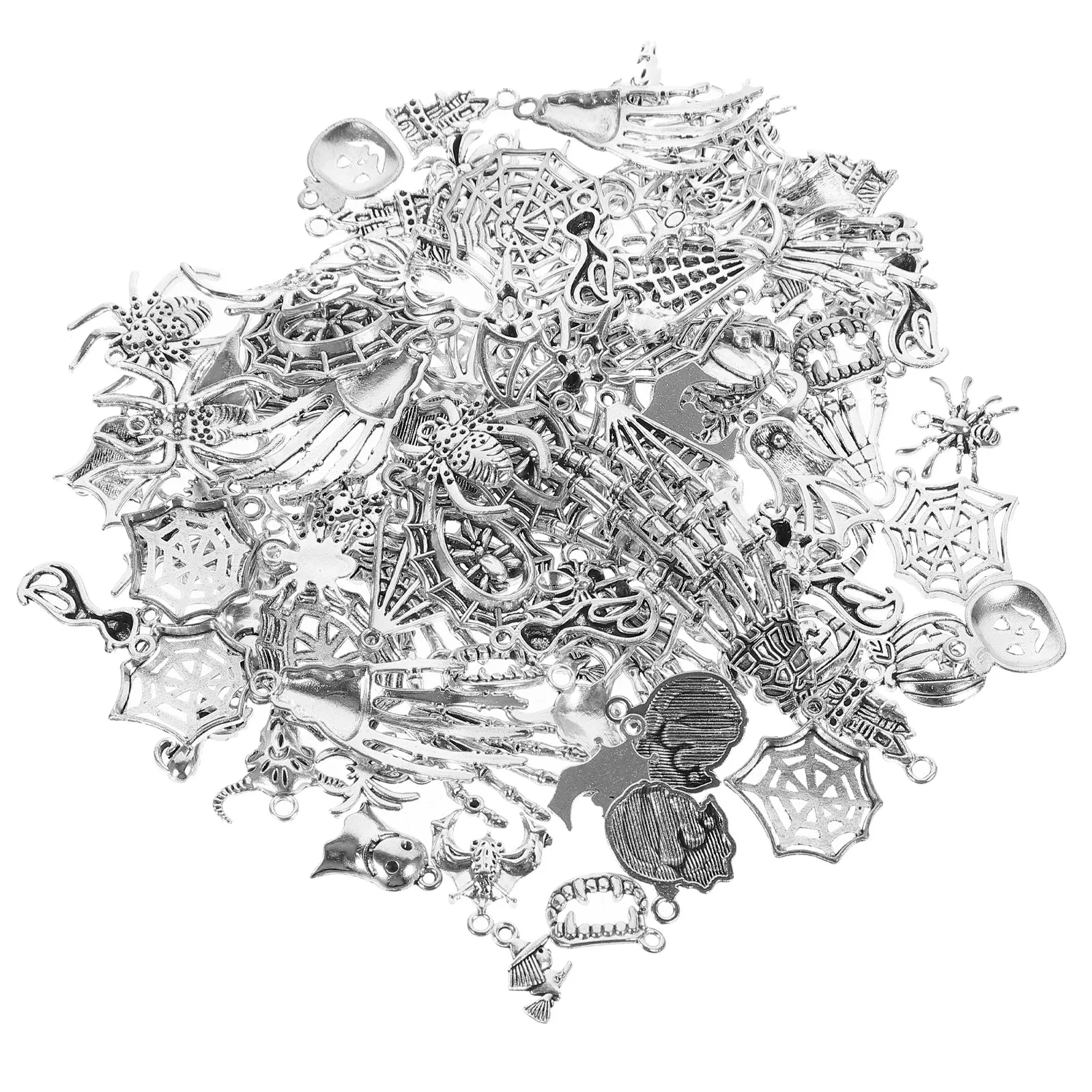 

100pcs Silver Chain Components Halloween Charm Pendants For Jewelry Making Diy Pendant Set Alloy Necklace Accessories