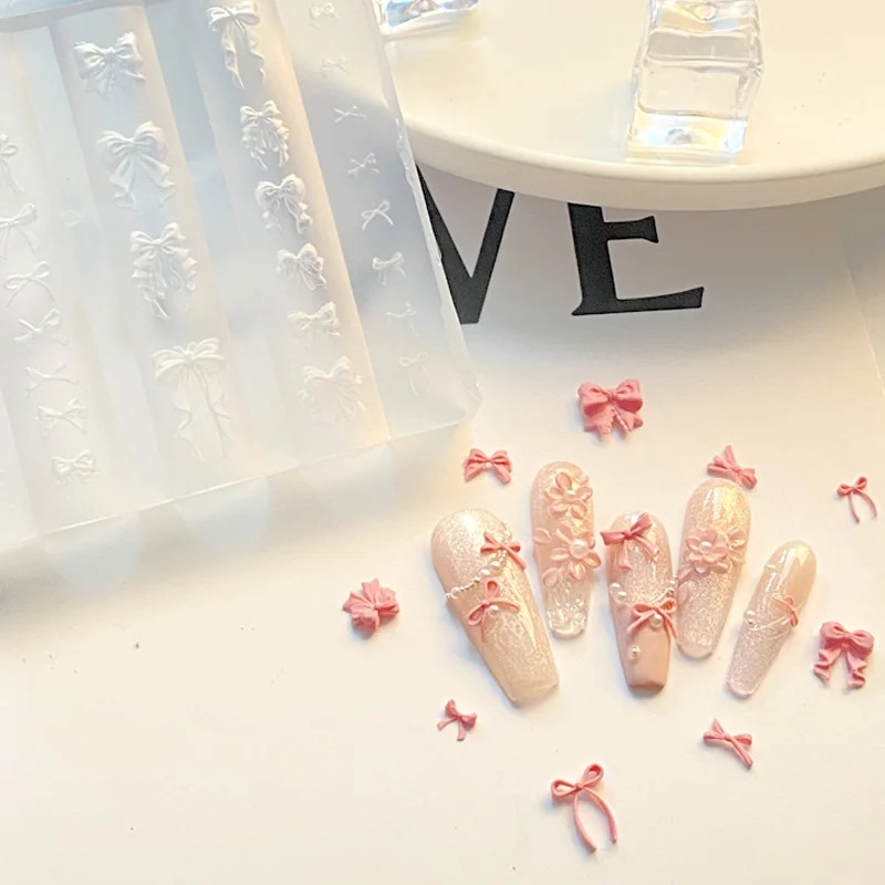 TSZS 1pc Cute Skirt lace on nails silicone Heart Bows Ribbon 3D Nail Mold Nail Art Decorations Silicone Butterlly Nail Products