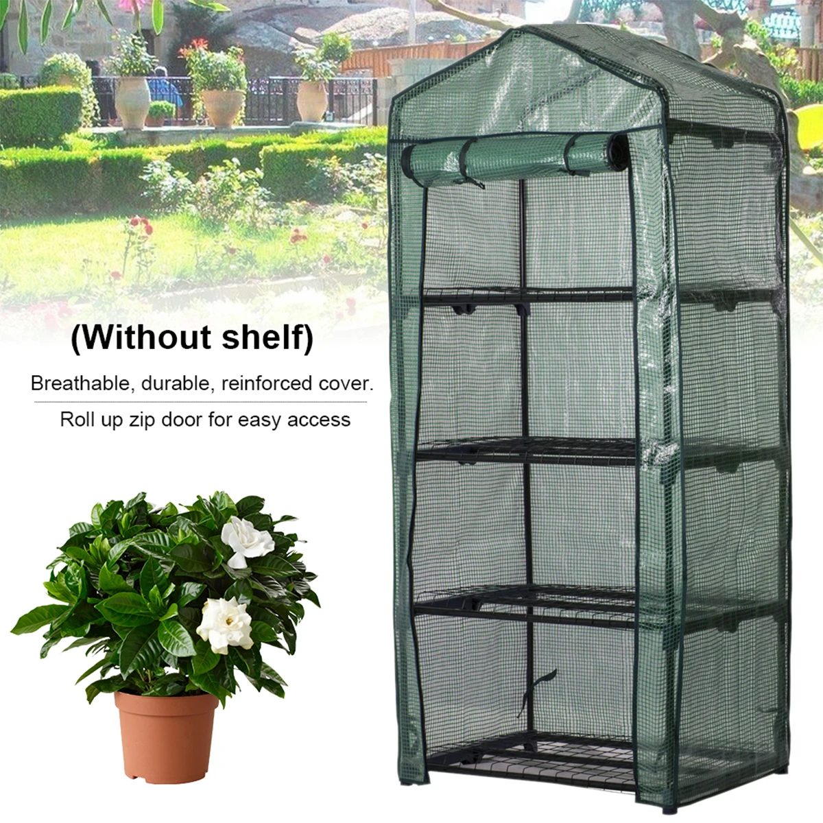 4 Tier Mini Garden Greenhouse Cover Replacement Cover with Roll-up Zipper Door Water resistant hyaline plant Flowers and Vegetab