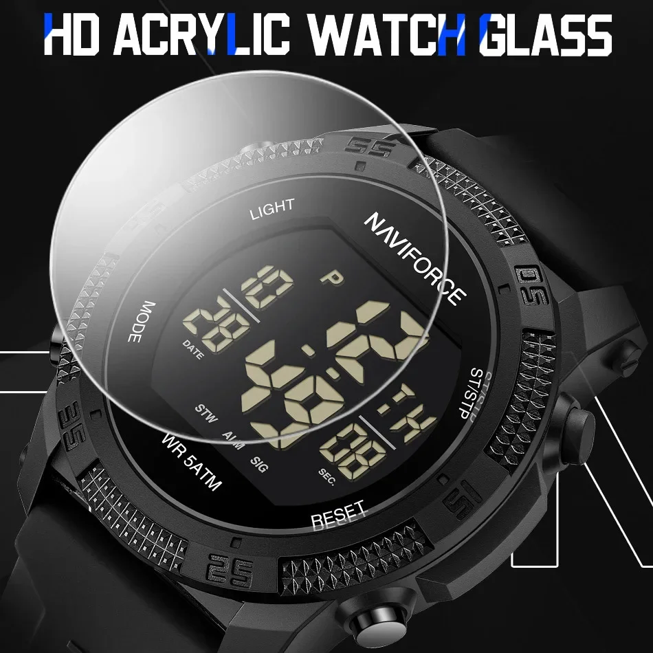 Relojes NAVIFORCE para hombre LCD Digital moda Casual fecha y semana alarma pantalla 3ATM impermeable correa de silicona reloj electrónico