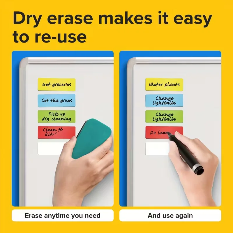 15개 색상 자석 라벨, 1.2x3.2인치 쓰기 가능한 화이트보드 - 냉장고, 사무실, 사물함 및 선반용 방수