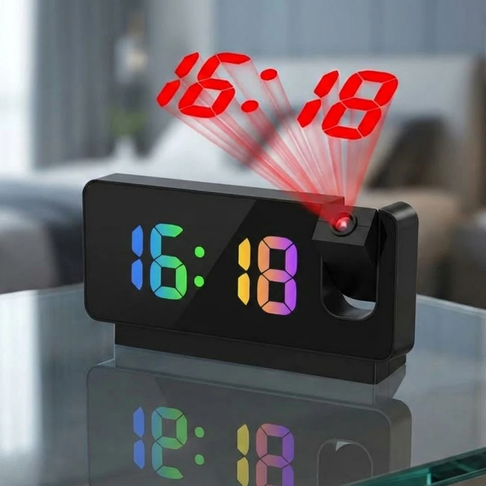 Digital Projection Alarm Clock Rotatable Ceiling/Wall Projector Indoor Temperature for Bedrooms Office Bathroom Smart Home Decor
