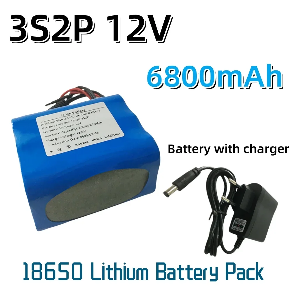 ก้อนแบตเตอรี่3S2P 12V 6800mAh 18650แบตเตอรี่ลิเธียมแบตเตอรี่โทรศัพท์12.6V + ที่ชาร์จ