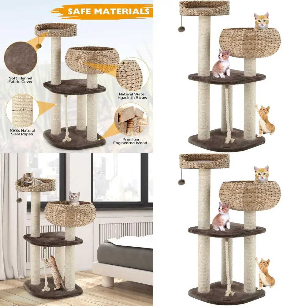 

Contemporary 41 Wicker Cat Tower with Handcrafted Condo, Perch, Scratch Post, Balls & Sisal Rope for Large Cats Up to 20 Lbs