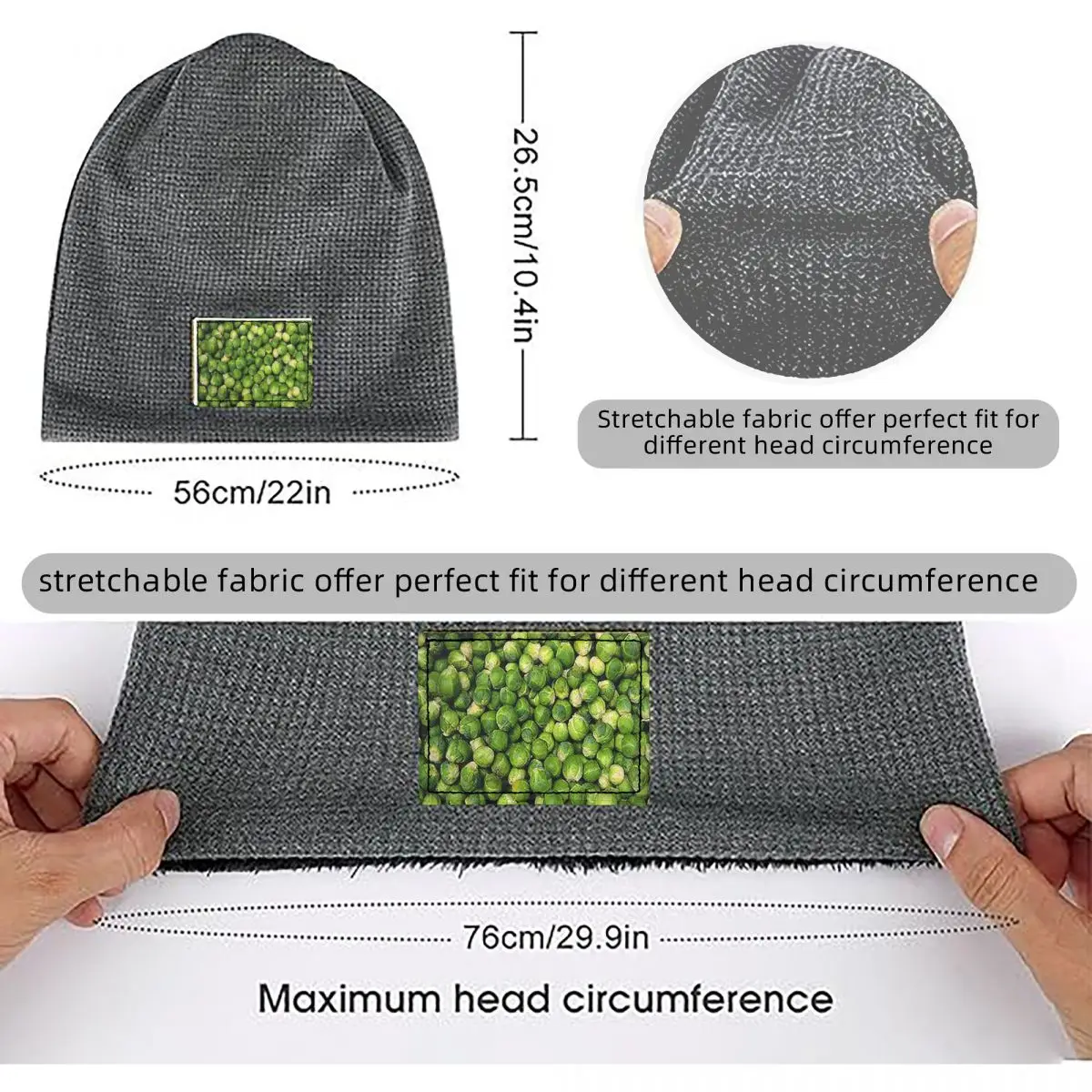 Brussels Sprouts Novelty Waffle Knit Fleece Lined Beanie with PU Leather Patch Unisex Warm Winter Soft Cap