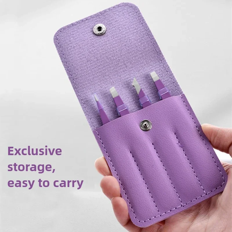 1/4 قطعة ملاقط من الفولاذ المقاوم للصدأ عدة ملاقط رمش الحاجب مع حقيبة التخزين ملاقط إزالة الشعر لصالون التجميل والاستخدام المنزلي