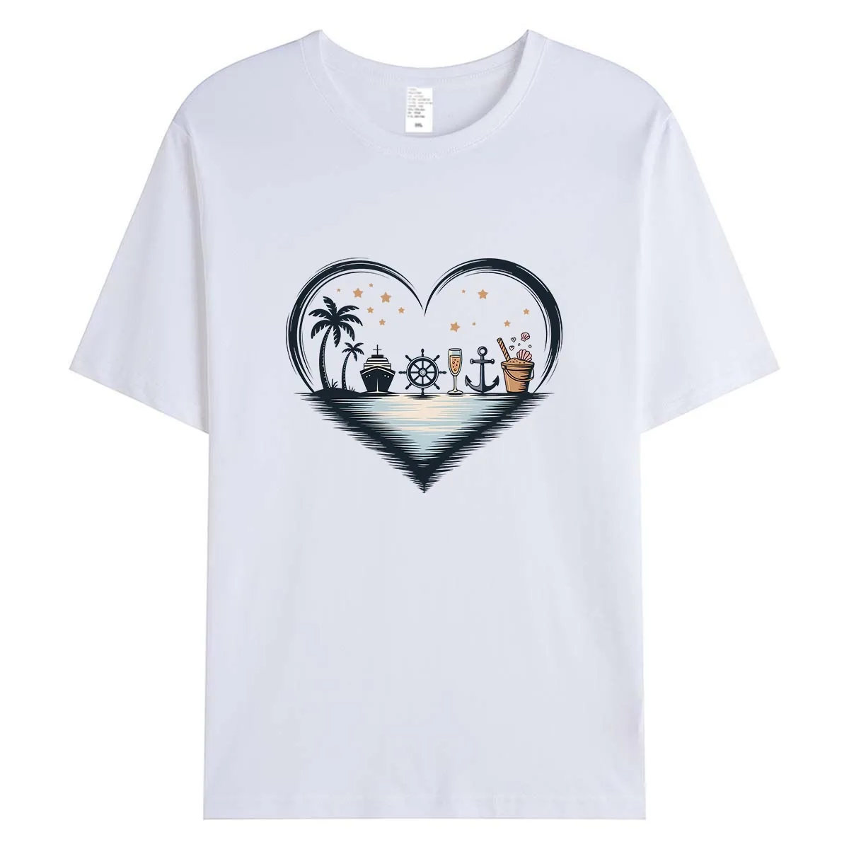 Summer Beach Vacation Heart Women T-Shirt Tropical Cruise Travel Graphic Tee Ocean Lover Summer Cotton Tops Holiday