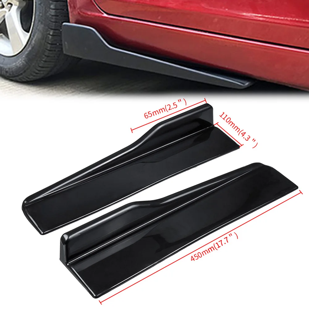 2pcs 45cm Universal Car Side Skirt Rocker Splitter Winglet Side Wing Bumper Lip Bumper Black/Carbon Fiber Look Side Skirts