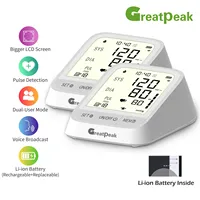 Greatpeak 2pcs Large Screen Blood Pressure Monitor Rechargeable Upper Arm Automatic Tonometer Digital Medical Sphygmomanometer