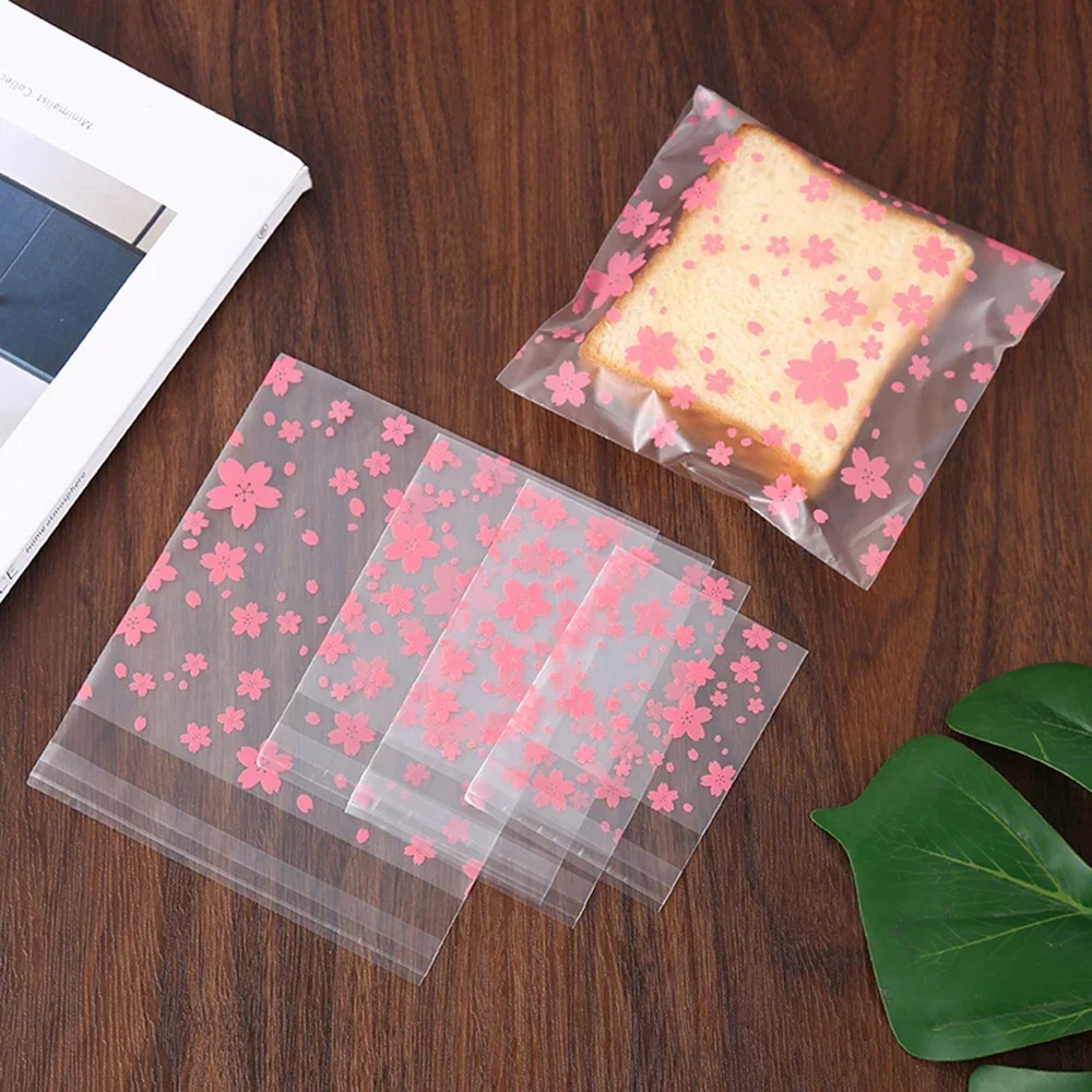 100PCS Translucent Plastic Bags Multi Size Self Adhesive Gift Bag Sakura Candy Cookie Snack Bags Wedding Birthday Party Supplies