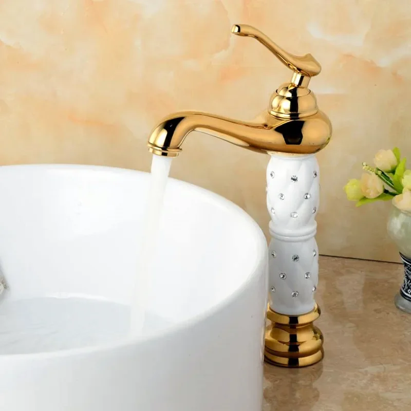 Basin Faucet Gold and White Bathroom Brass Sink Bathroom Basin Mixer Tap Hot and Cold Sink faucet