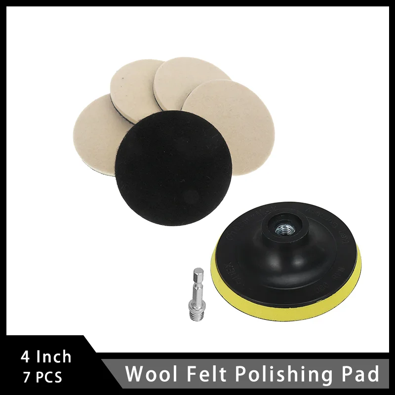 

4 Inch Wool Felt Polishing Pad with Sanding Pad 7 Pcs for Polishing Metal Wood Glass Stainless Steel Tableware Precision