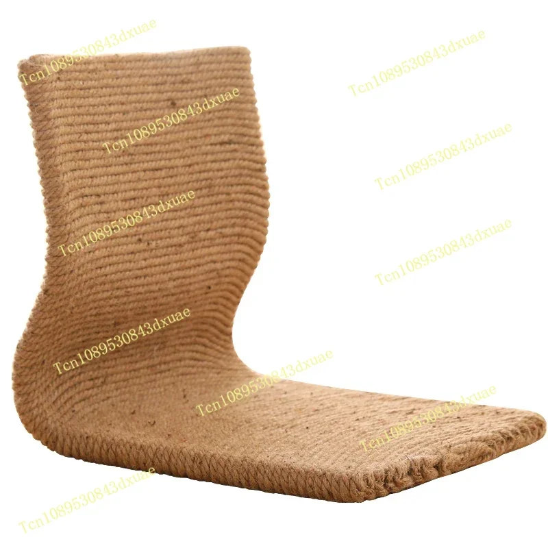 Handmade Japanese Style Floor Chair Handcrafted Eco-Friendly Padded Knitted Hemp Chair with Backrest Meditation Zaisu Chair