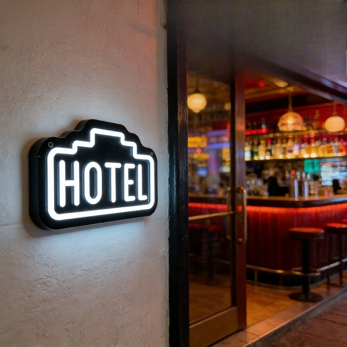 Hotel Neon Sign LED Light Vintage Style for Bar Living Room Decor Aesthetic Desktop Bedside USB Night Light Travel Themed Gift