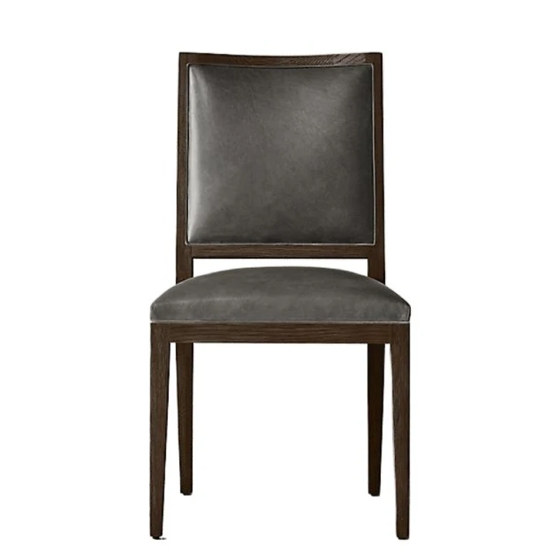 

Original single furniture Nordic simple oil wax leather dining chair Italian light luxury solid wood chair American
