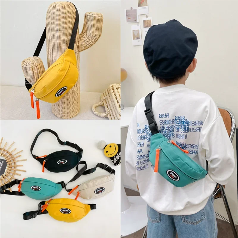 2023 Children's Cross Body Bags for Boy Solid Color Letter Waist Bag Outside Fashion Money Coin Bags Purse Sport Belt Chest Bags