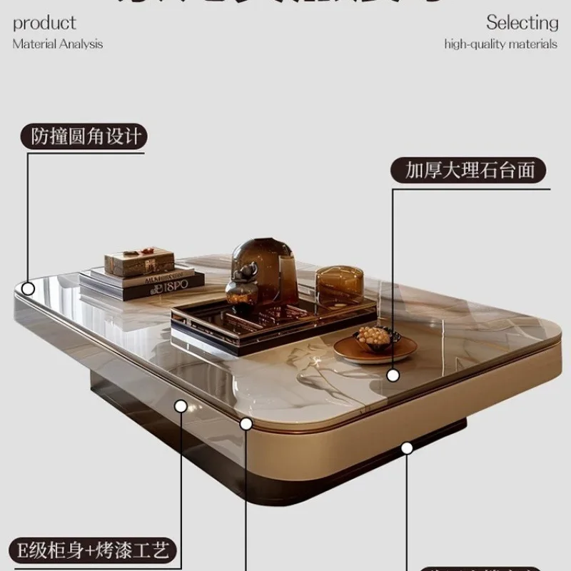 

Rock slab coffee table new light modern simple high-end marble living room small apartment square home