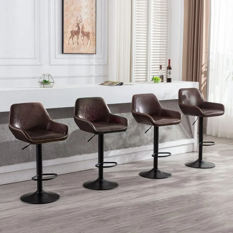 

Bar Stools Set of 4, Adjustable Swivel Counter Height Barstools with Footrest Backrest, Modern PU Leather Bar Stools with Arms