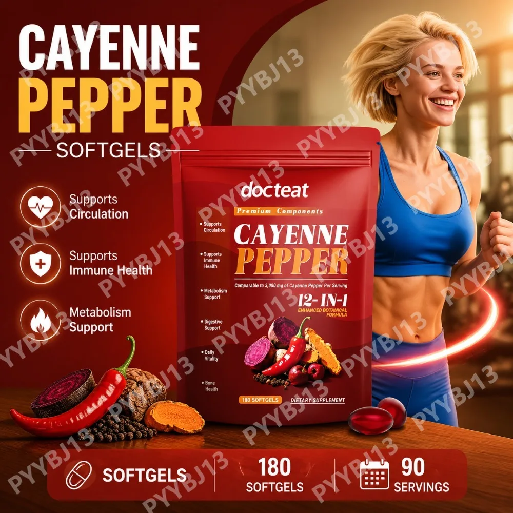 Docteat Cayenne Pepper Softgels with Beetroot Hawthorn Berberine Ginseng and Turmeric Botanical Blend 180 Softgels 90 Servings