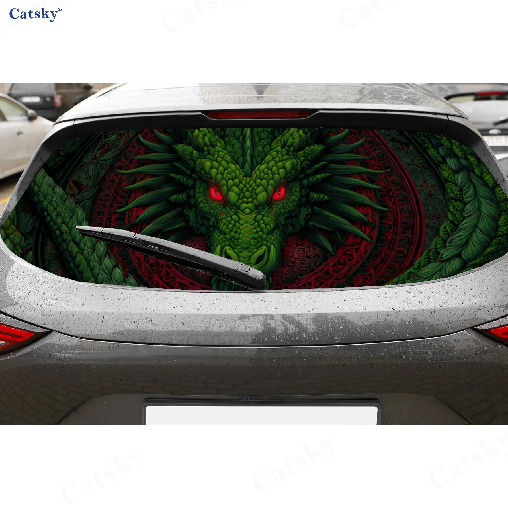 Autocollant de fenêtre arrière de voiture Dragon vert classique et maléfique, autocollant d'enveloppe en vinyle auto-adhésif imperméable et anti-rayures, décoration automobile