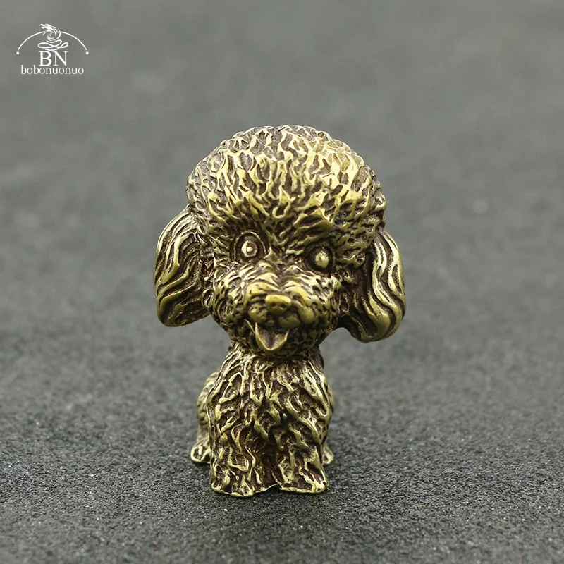 Vintage Brass Cute Dog Statue Desk Ornaments Standing Poodle Figurines Miniatures Lucky Home Decorations Accessories Child Gifts