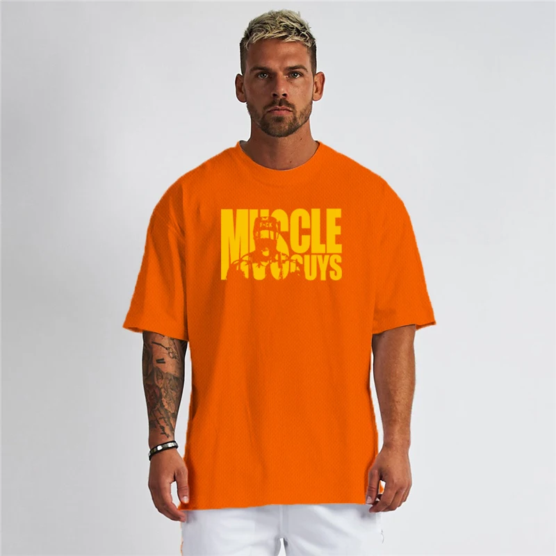 Summer Men New Gym Workout Stretching running Sport Quick-drying  Oversized Fitness Oversized Short Sleeve Breathable Sportswear