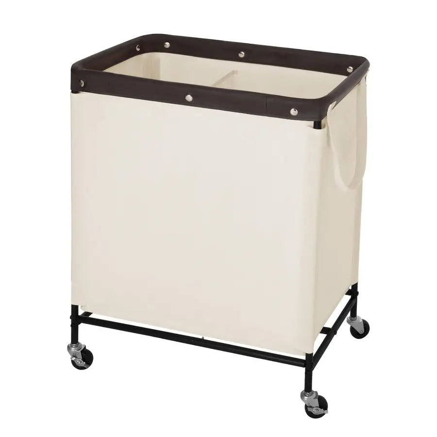 

2 Section Laundry Hamper, Rolling Laundry Cart with Wheels and Handles, Laundry Room Double Sorter for Organizer and Storage, 26