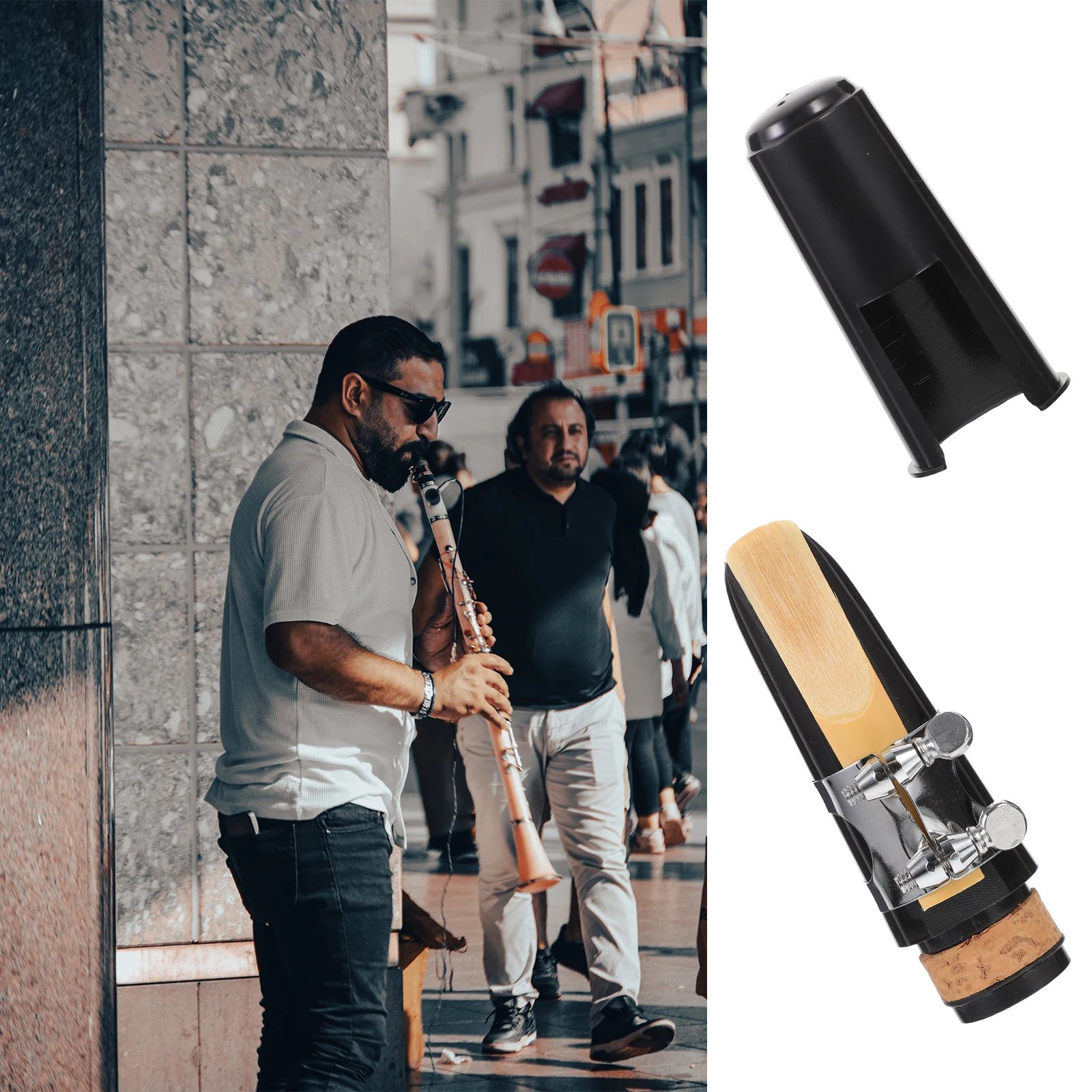 

1 set Clarinet Mouthpiece Set Black Plastic Bamboo Metal Cap Accessories Woodwind Instrument Reed B Mouthpieces