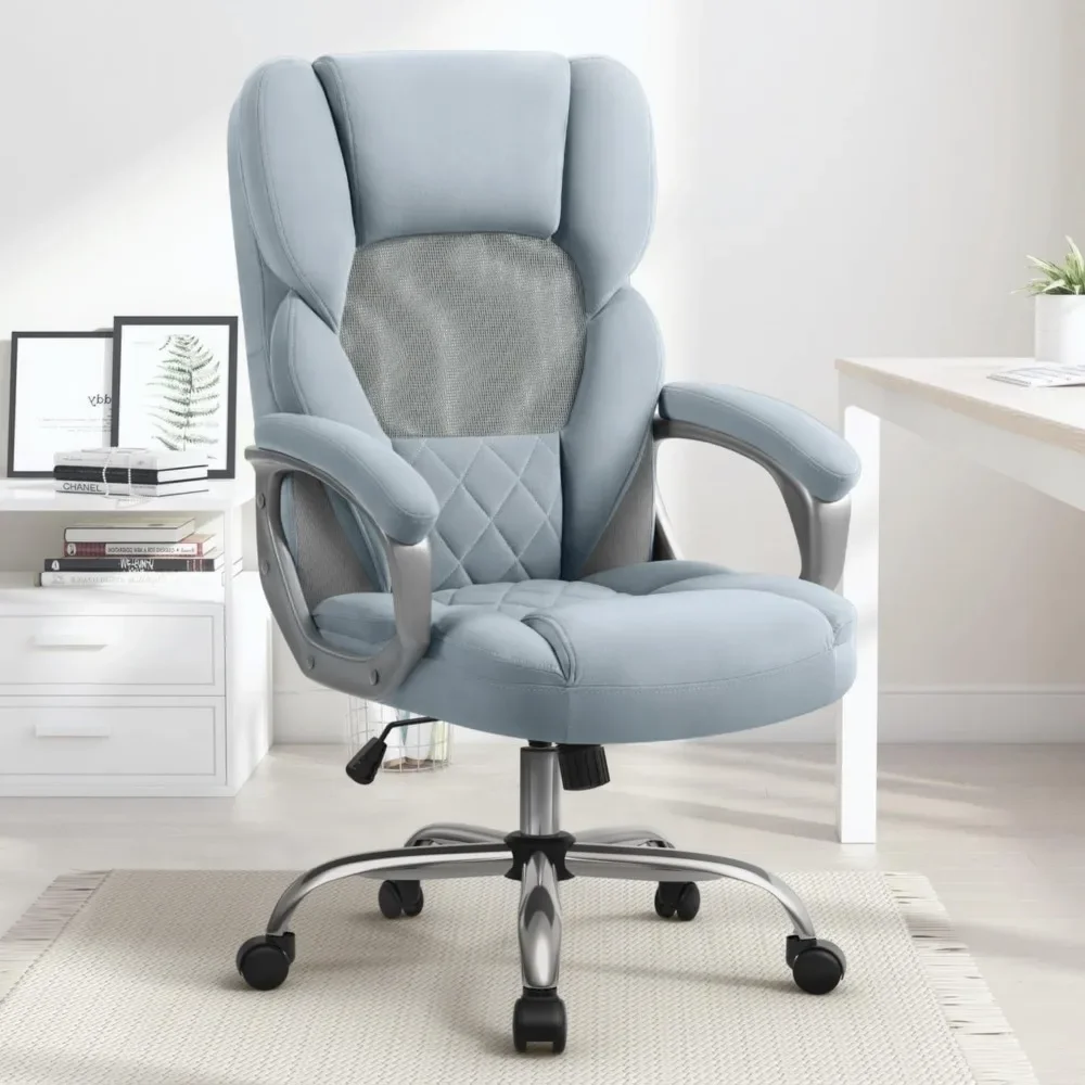 OfficeChairs ,with Wheels and Armrests,Comfortable Ergonomic Mesh with Teddy Fleece Fabric Executive ComputerChairs for Adults