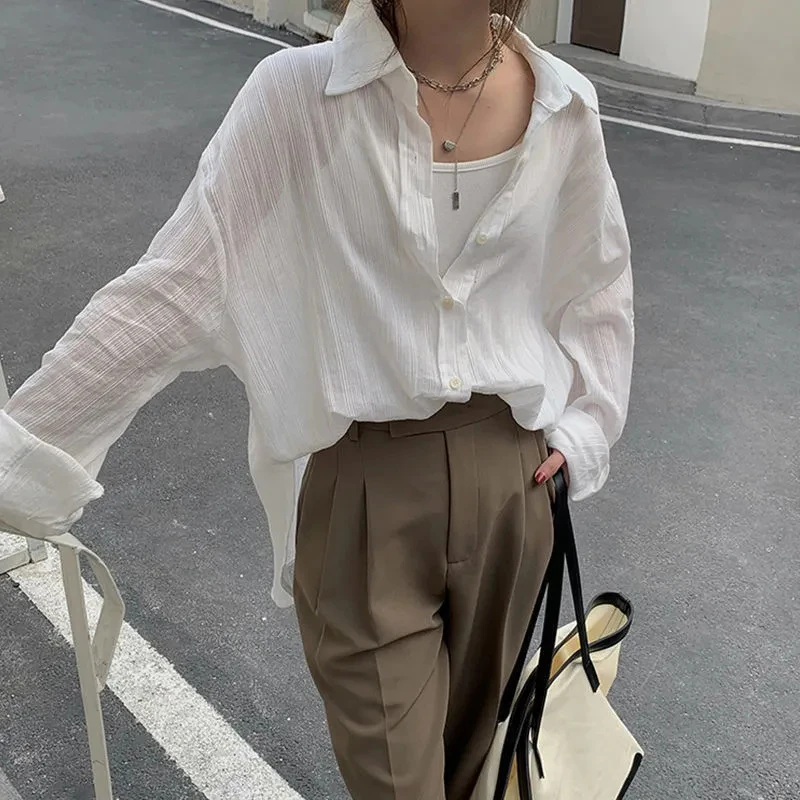 Zoki Harajuku White Women Midi Shirts Summer 3Xl Oversized Loose Fashion Chic Shirts Female Vintage Korean Long Sleeve Blouse