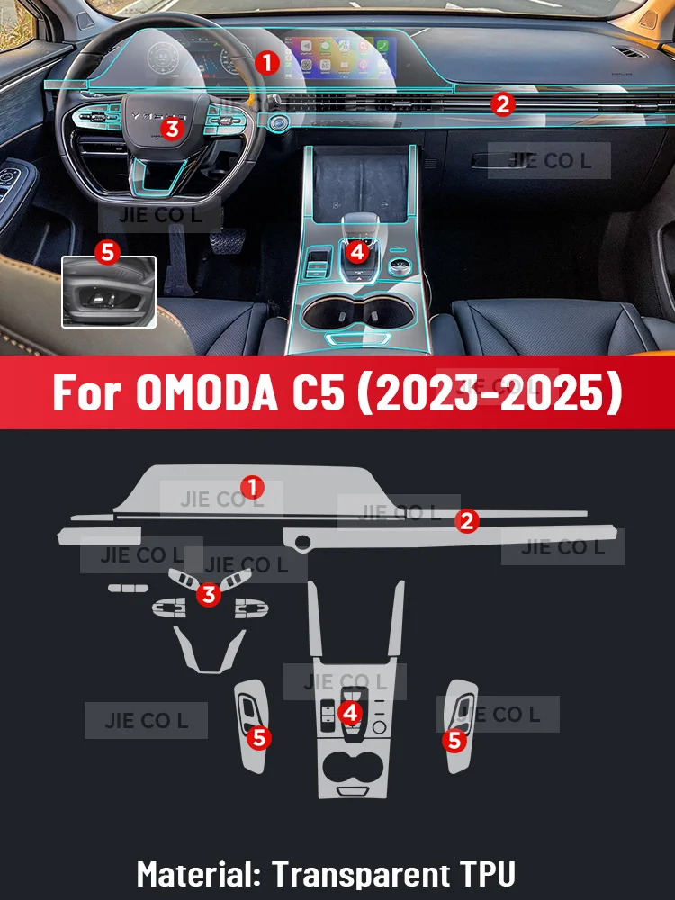 For CHERY OMODA C5 2023 2024 Car Interior Anti-scratch Film Center Console Media Dashboard Navigation TPU Protector Sticker
