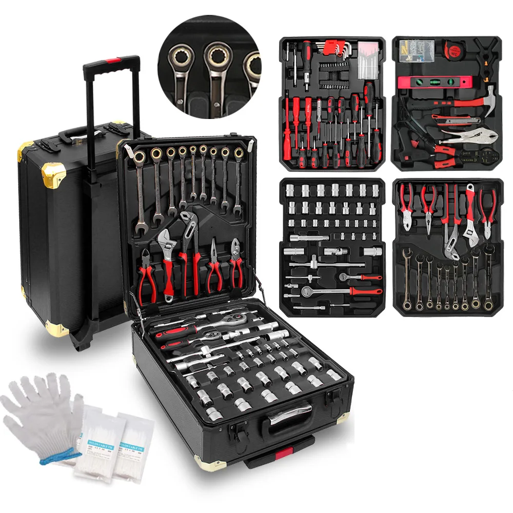 399-Piece comprehensive tool set, nickel-plated double-open wrench cover with portable suitcase