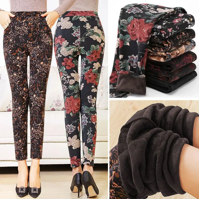 YAVO SOSO  Autumn Winter Style Plus Velvet Warm leggings Women Plus size XXXL Printing Flowers 20 Colors thick women\'s pants