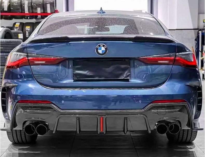 For BMW 4 Series G22 G23 425i 430i 2021 2022 2023 Carbon Fiber Car Bumper Rear Diffuser Spoiler Exhaust Lip (with Light)