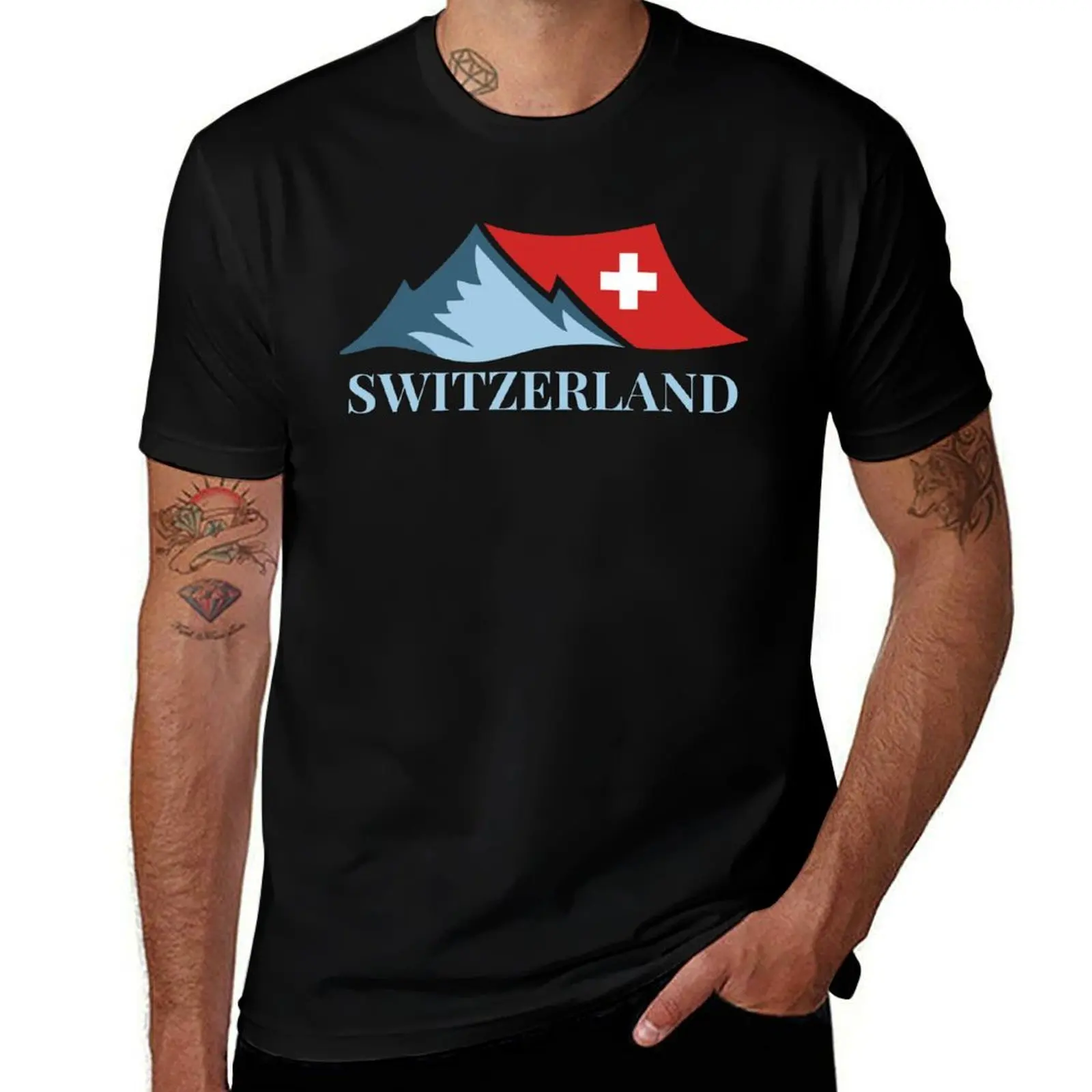 

Swiss Alps with Swiss Flag - Travel T-Shirt t shirt custom print g man t shirts for men T-shirt