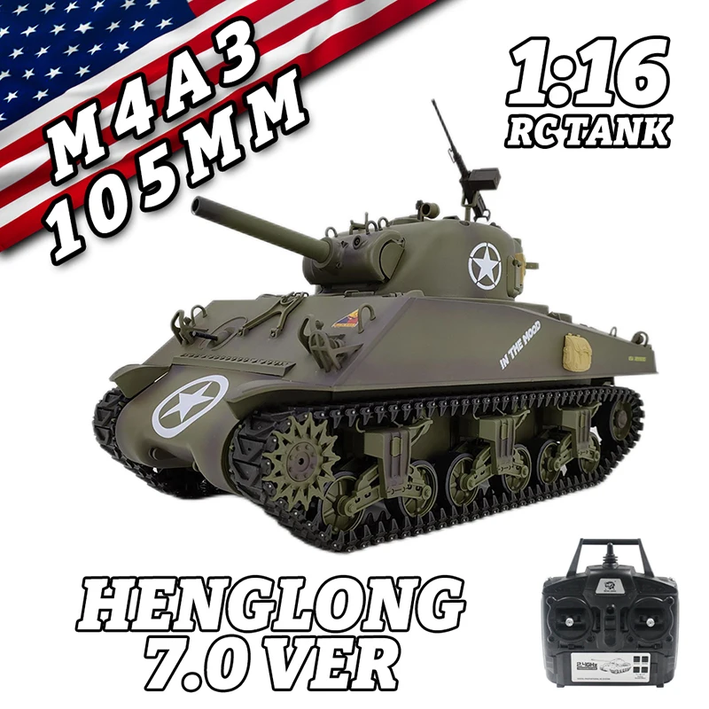 Coolbank RC Sherman Tank Model HengLong 3898-1 RC Tanks 1/16 US M4A3 Sherman Tank Remote Control Tank Big Toys for Boys Kids 14+