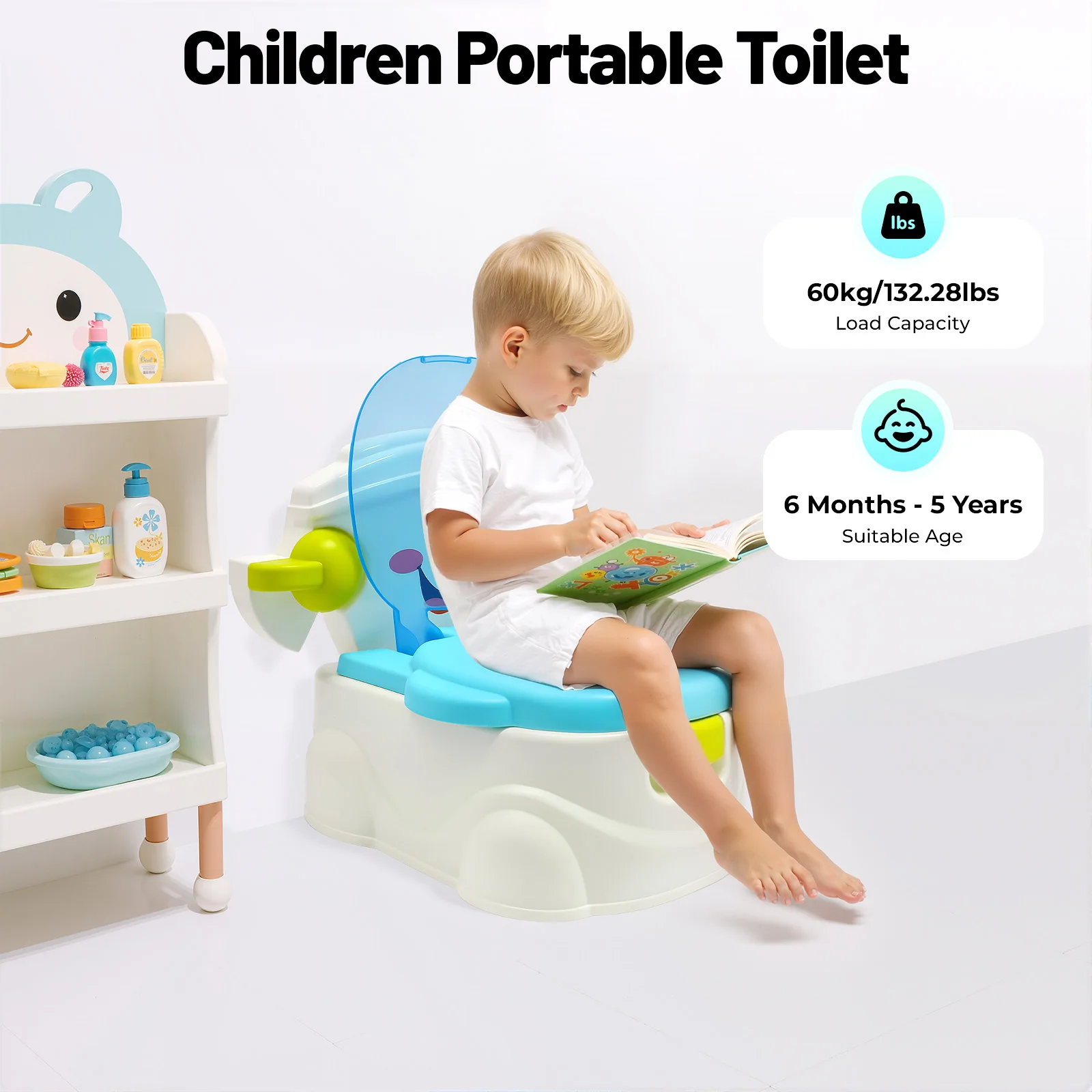 Tragbare Toilette für Kinder, tragbare Toilette, blau/rosa, tragbare Toilette, Töpfchentraining, Toilette für Mädchen und Jungen, Töpfchenstuhl, Toilettensitz – Detail 1