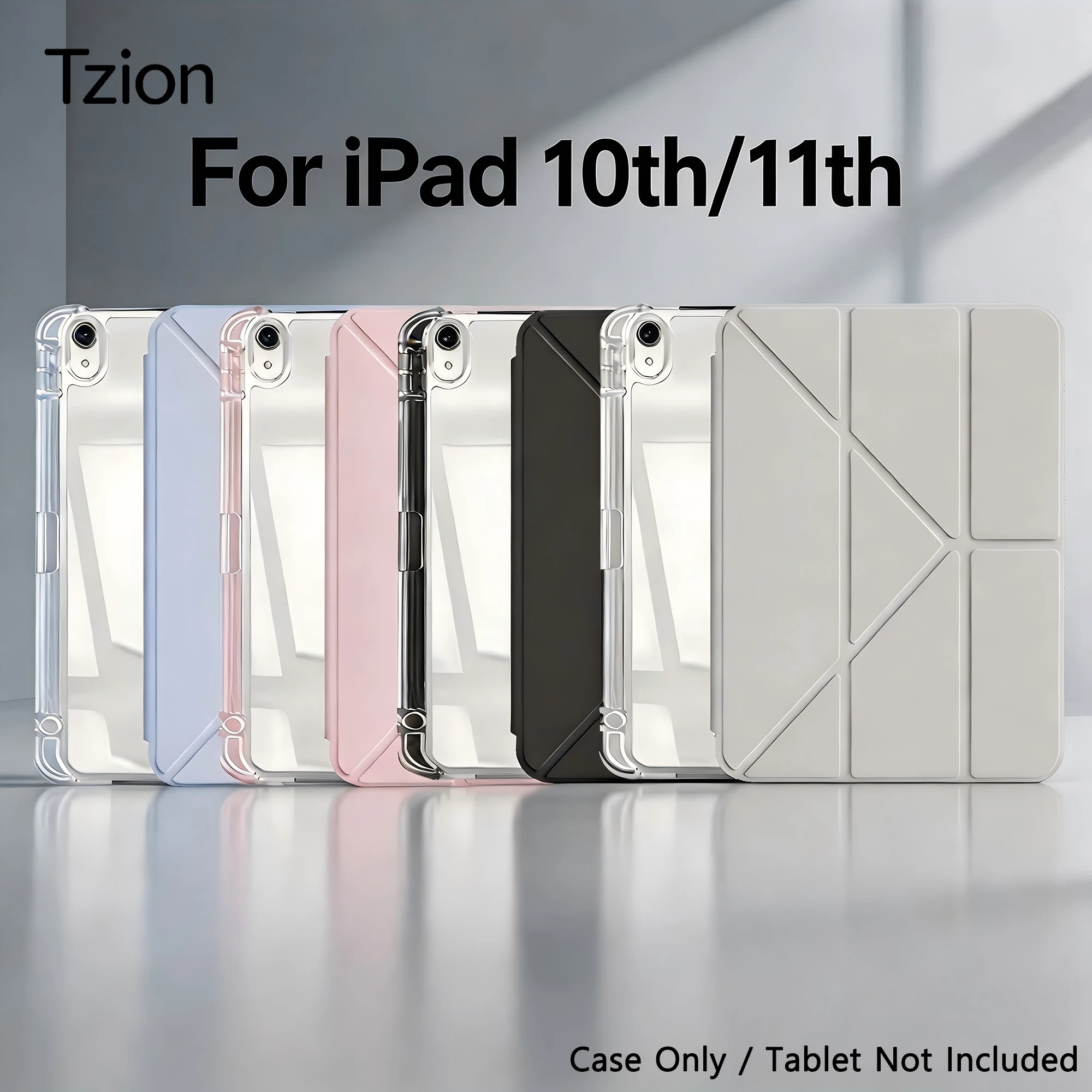3+Y-fold Flip Clear Cover For iPad 10th 11th Gen 2025 7/8/9 10.2'' Start Case For Air 4 5 6 7 11 For Air 2 9.7 Pro 11 Mini 6 7